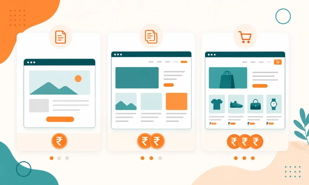 Cost comparison chart for small business website types in Chennai