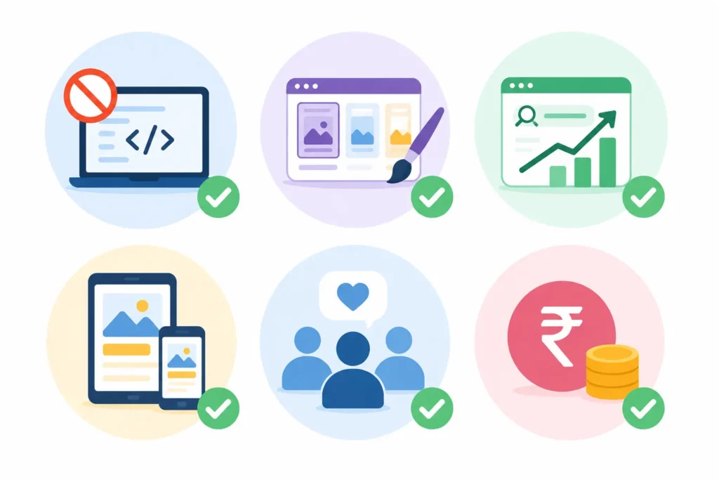 "WordPress பயன்படுத்துவதால் கிடைக்கும் நன்மைகள் - ஐகான் பட்டியல்"